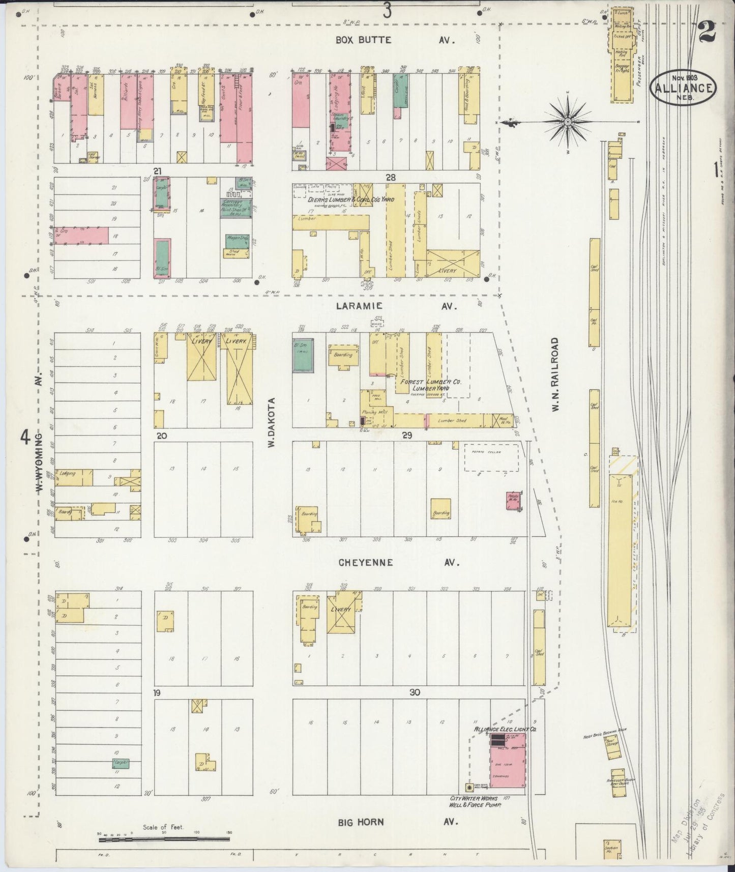 Sanborn Fire Insurance Map from Alliance, Box Butte County, Nebraska (1903), Sheet #0002 - Complete Map Set gallery image, historic Sanborn map, vintage wall art, Nebraska Nebraska