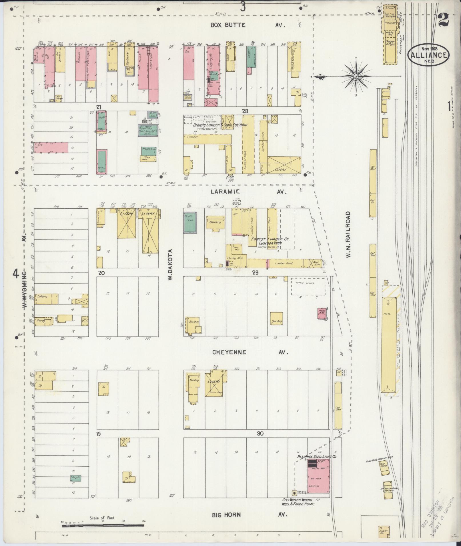 Sanborn Fire Insurance Map from Alliance, Box Butte County, Nebraska (1903), Sheet #0002 - Complete Map Set gallery image, historic Sanborn map, vintage wall art, Nebraska Nebraska