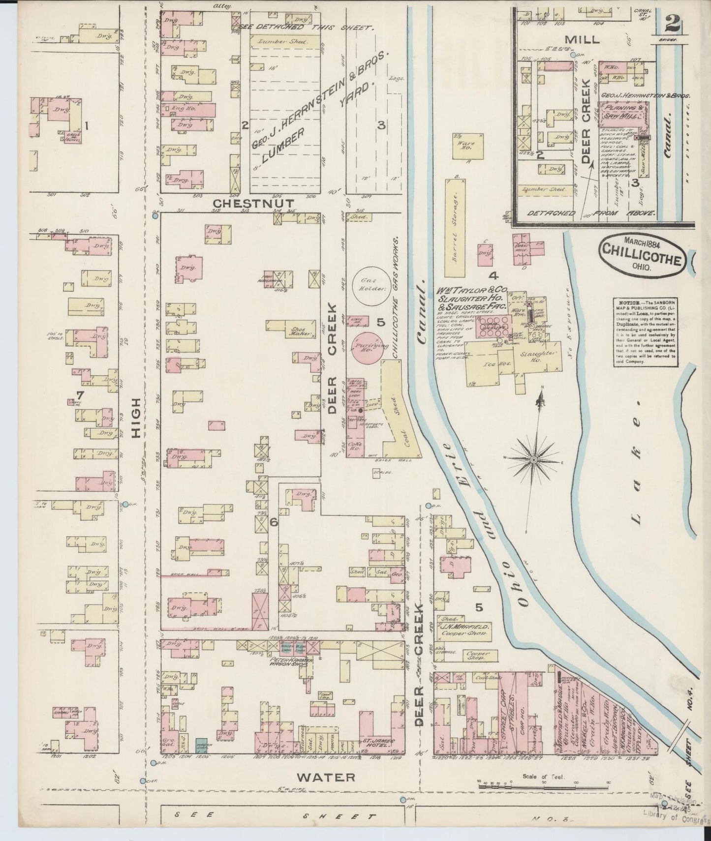 Sanborn Fire Insurance Map from Chillicothe, Ross County, Ohio (1884), Sheet #0002 - Complete Map Set gallery image, historic Sanborn map, vintage wall art, Ohio Ohio