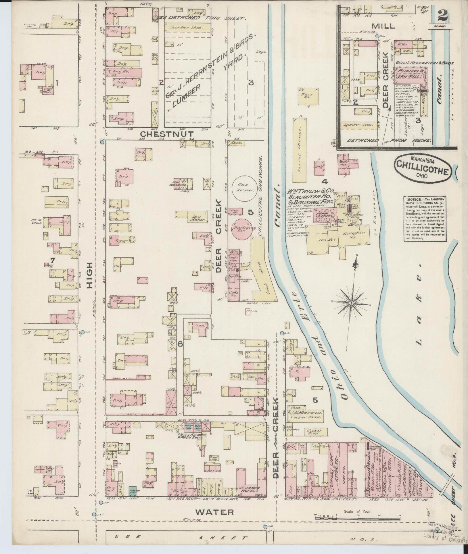 Sanborn Fire Insurance Map from Chillicothe, Ross County, Ohio (1884), Sheet #0002 - Complete Map Set gallery image, historic Sanborn map, vintage wall art, Ohio Ohio