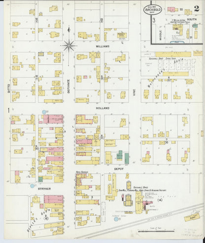 Sanborn Fire Insurance Map from Archbold, Fulton County, Ohio (1901), Sheet #0002 - Historic Sanborn Fire Insurance Map Print, vintage old map wall art, antique decor, genealogy gift, Ohio Ohio map