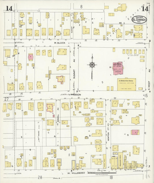 Sanborn Fire Insurance Map from El Dorado, Union County, Arkansas (1924), Sheet #0014 - Historic Sanborn Fire Insurance Map Print, vintage old map wall art, antique decor, genealogy gift, Arkansas Arkansas map