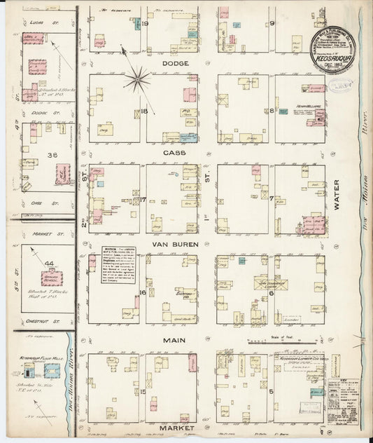 Sanborn Fire Insurance Map from Keosauqua, Van Buren County, Iowa (1883), Sheet #0001 - Historic Sanborn Fire Insurance Map Print, vintage old map wall art