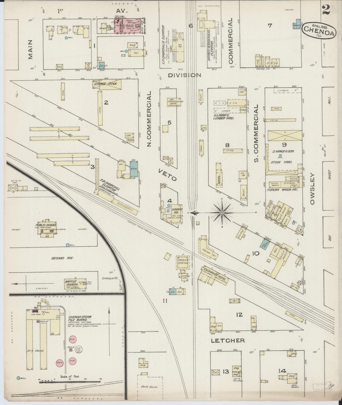 Sanborn Fire Insurance Map from Chenoa, McLean County, Illinois (1885), Sheet #0002 - Complete Map Set gallery image, historic Sanborn map, vintage wall art, Illinois Illinois