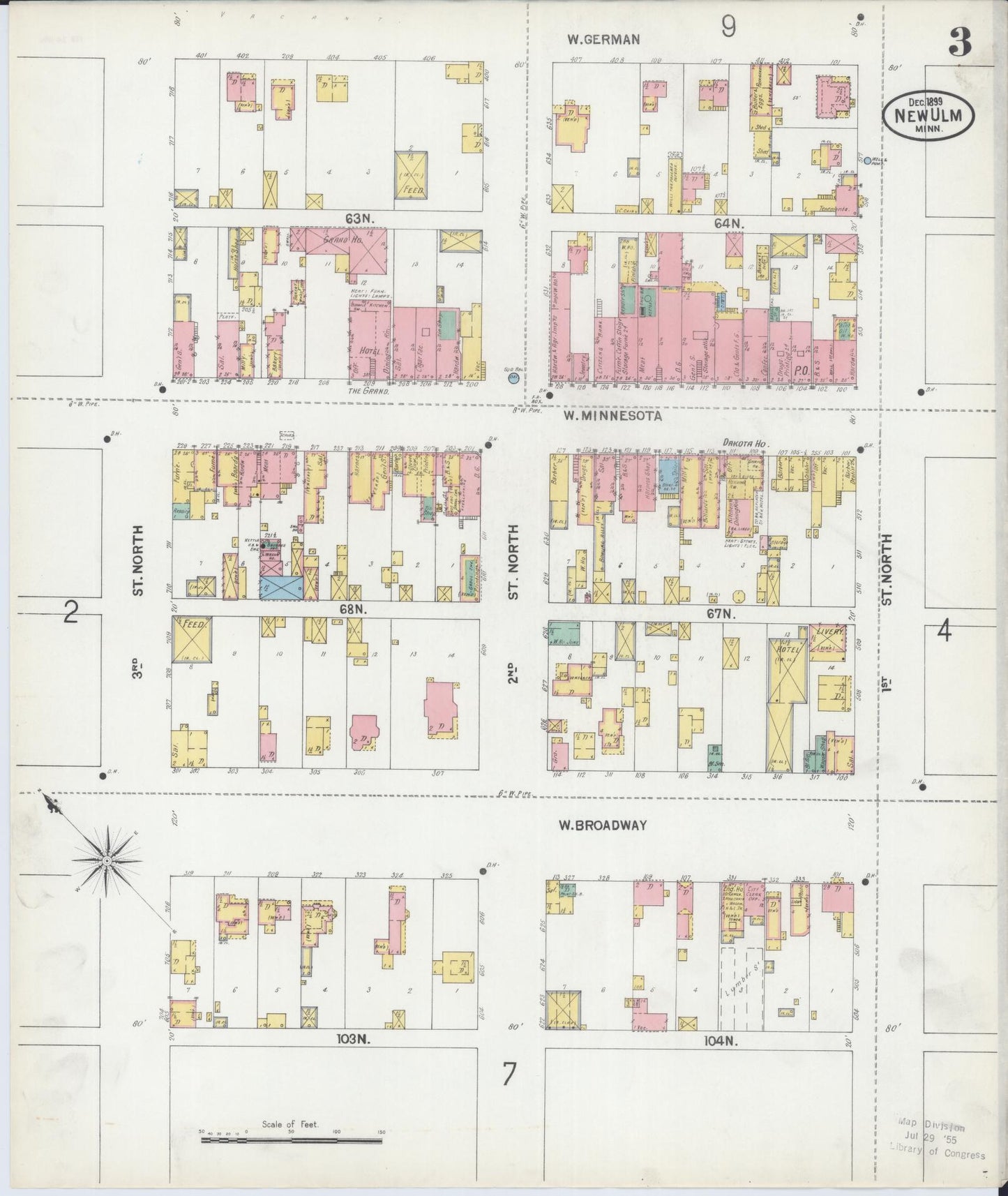 Sanborn Fire Insurance Map from New Ulm, Brown County, Minnesota (1899), Sheet #0003 - Complete Map Set gallery image, historic Sanborn map, vintage wall art, Minnesota Minnesota