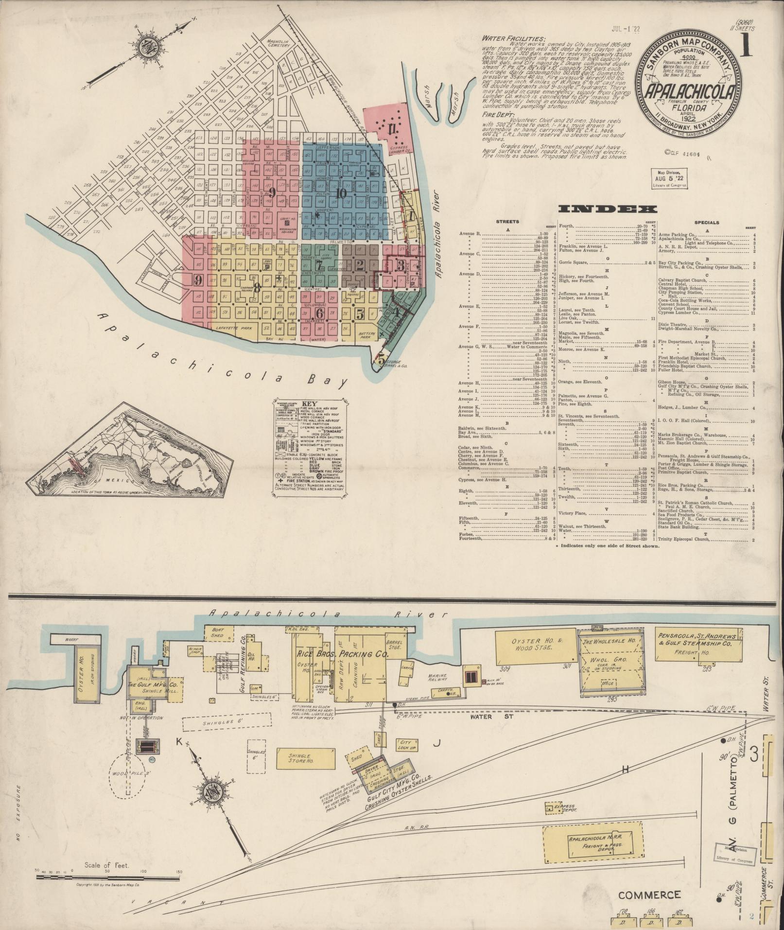 Sanborn Fire Insurance Map from Apalachicola, Franklin County, Florida. (1922) – Historic Sanborn Fire Insurance Map Print