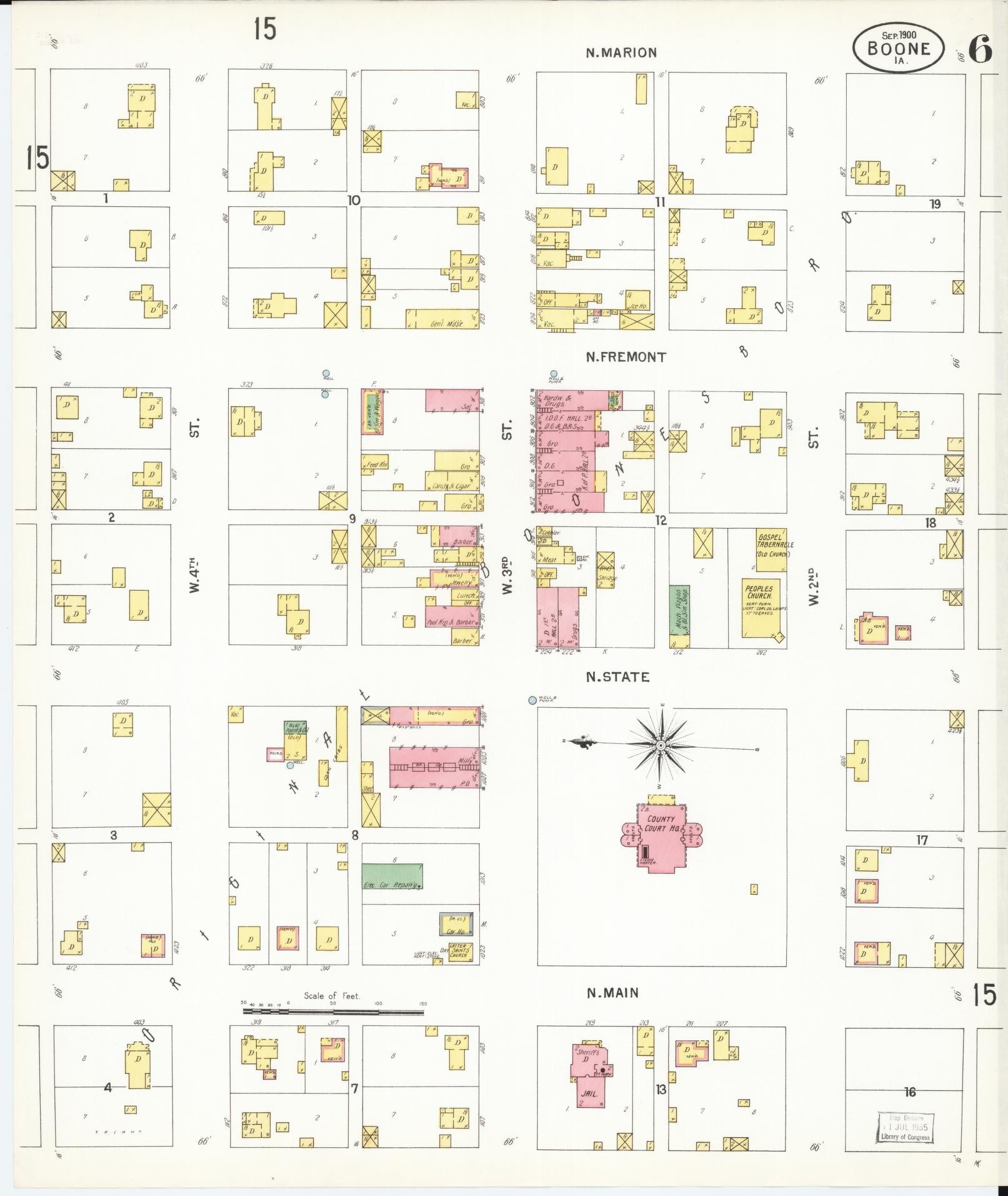 Sanborn Fire Insurance Map from Boone, Boone County, Iowa (1900), Sheet #0006 - Historic Sanborn Fire Insurance Map Print, vintage old map wall art