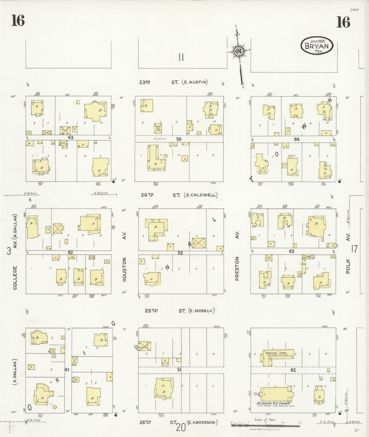Sanborn Fire Insurance Map from Bryan, Brazos County, Texas (1925), Sheet #0016 - Complete Map Set gallery image, historic Sanborn map, vintage wall art, Texas Texas