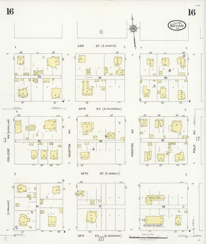Sanborn Fire Insurance Map from Bryan, Brazos County, Texas (1925), Sheet #0016 - Complete Map Set gallery image, historic Sanborn map, vintage wall art, Texas Texas