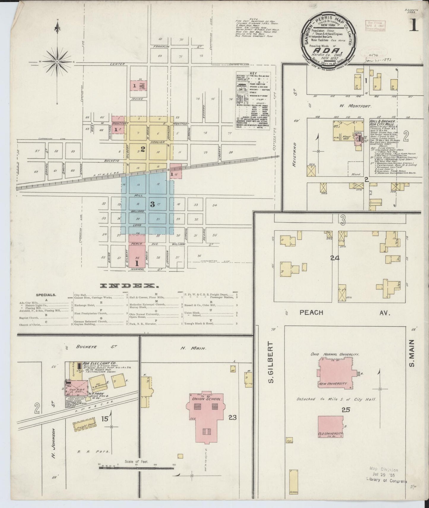 Sanborn Fire Insurance Map from Ada, Hardin County, Ohio (1892), Sheet #0001 - Historic Sanborn Fire Insurance Map Print, vintage old map wall art, antique decor, genealogy gift, Ohio Ohio map