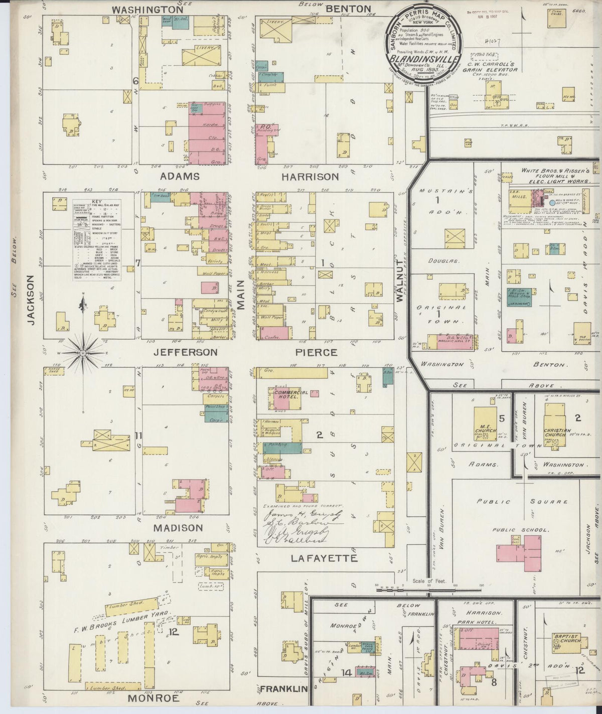 Sanborn Fire Insurance Map from Blandinsville, Mcdonough County, Illinois (1893), Sheet #0001 - Historic Sanborn Fire Insurance Map Print, vintage old map wall art, antique decor, genealogy gift, Illinois Illinois map