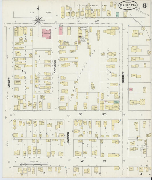 Sanborn Fire Insurance Map from Manistee, Manistee County, Michigan (1890), Sheet #0008 - Historic Sanborn Fire Insurance Map Print, vintage old map wall art, antique decor, genealogy gift, Michigan Michigan map