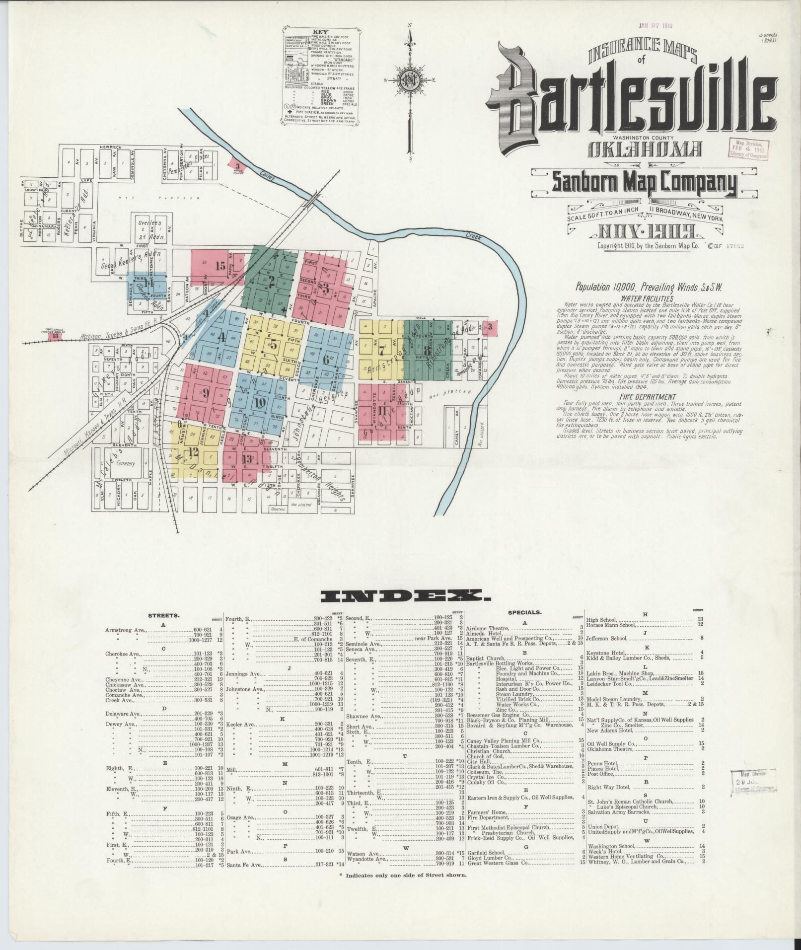 Sanborn Fire Insurance Map from Bartlesville, Washington County, Oklahoma. (1909) – Historic Sanborn Fire Insurance Map Print