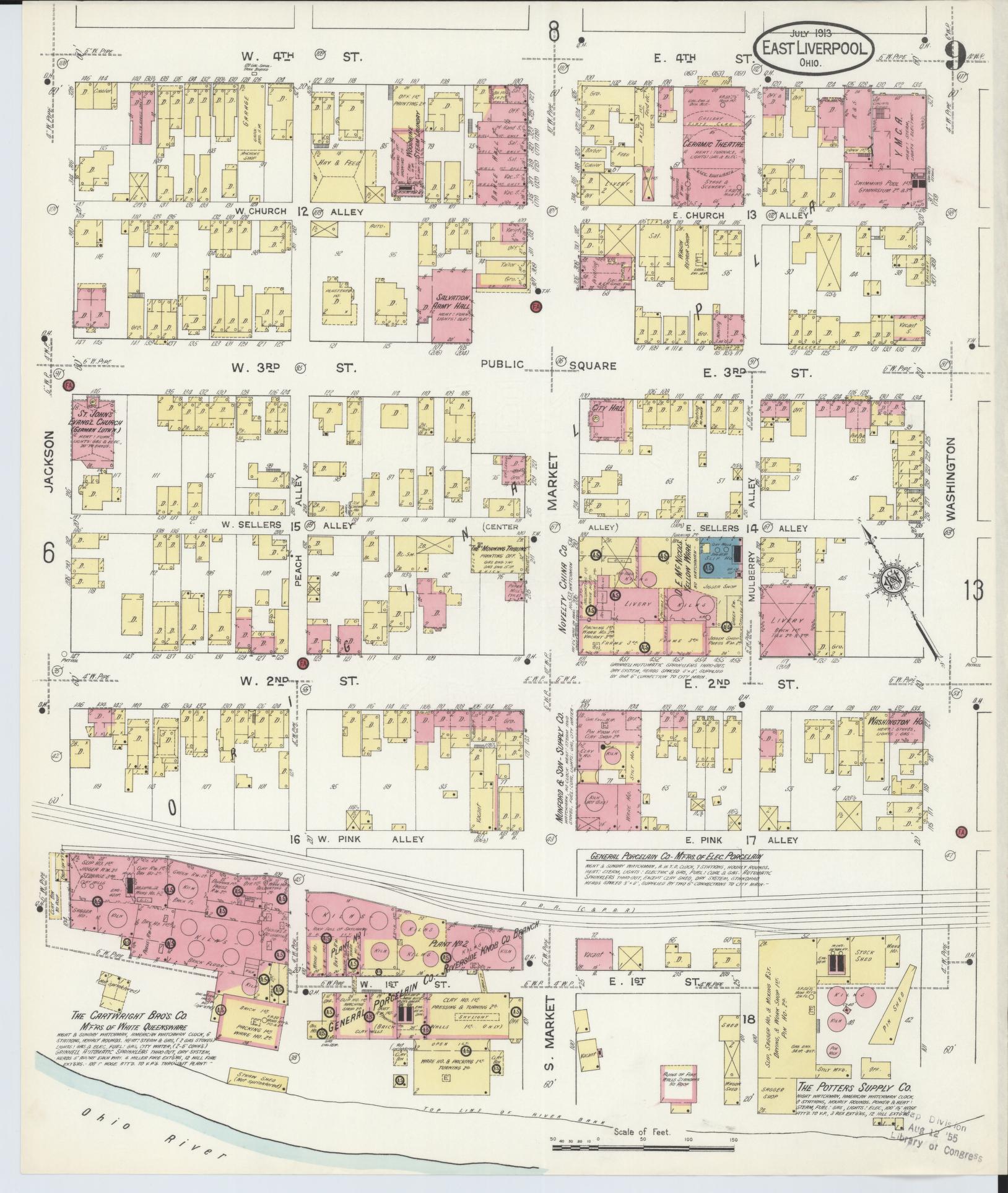 Sanborn Fire Insurance Map from East Liverpool, Columbiana County, Ohio (1913), Sheet #0009 - Historic Sanborn Fire Insurance Map Print, vintage old map wall art, antique decor, genealogy gift, Ohio Ohio map