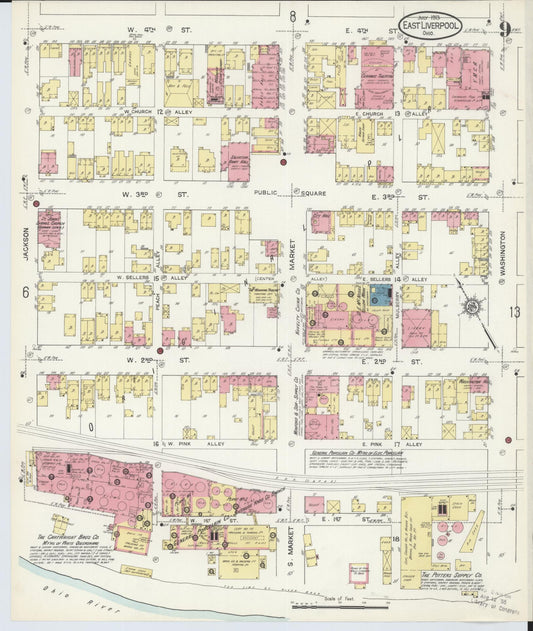 Sanborn Fire Insurance Map from East Liverpool, Columbiana County, Ohio (1913), Sheet #0009 - Historic Sanborn Fire Insurance Map Print, vintage old map wall art, antique decor, genealogy gift, Ohio Ohio map