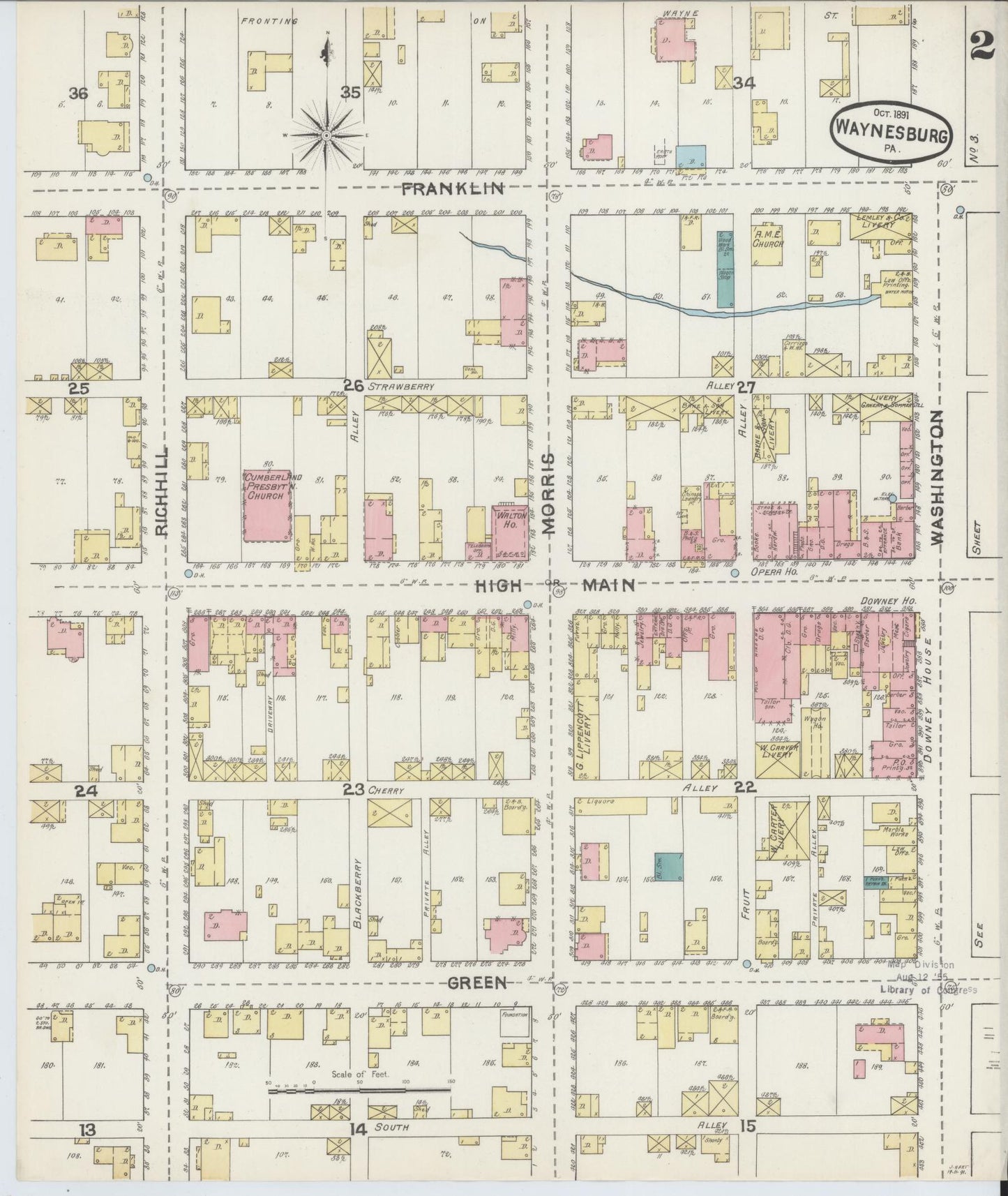 Sanborn Fire Insurance Map from Waynesburg, Greene County, Pennsylvania (1891), Sheet #0002 - Complete Map Set gallery image, historic Sanborn map, vintage wall art, Pennsylvania Pennsylvania
