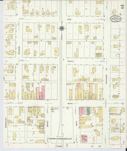 Sanborn Fire Insurance Map from Manton, Wexford County, Michigan (1910), Sheet #0002 - Historic Sanborn Fire Insurance Map Print, vintage old map wall art, antique decor, genealogy gift, Michigan Michigan map