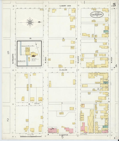 Sanborn Fire Insurance Map from Ebensburg, Cambria County, Pennsylvania (1899), Sheet #0003 - Complete Map Set gallery image, historic Sanborn map, vintage wall art, Pennsylvania Pennsylvania