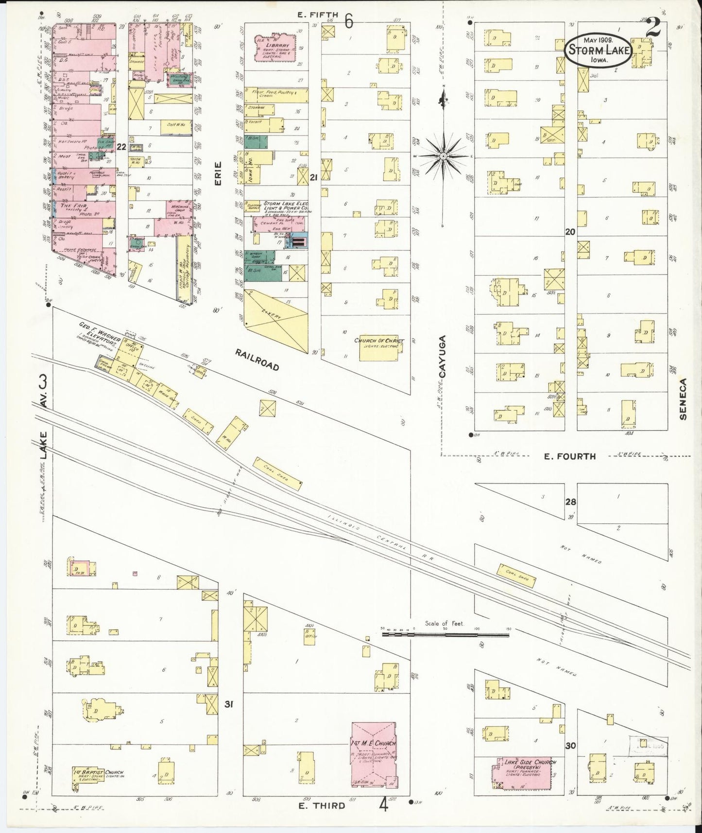 Sanborn Fire Insurance Map from Storm Lake, Buena Vista County, Iowa (1909), Sheet #0002 - Historic Sanborn Fire Insurance Map Print, vintage old map wall art