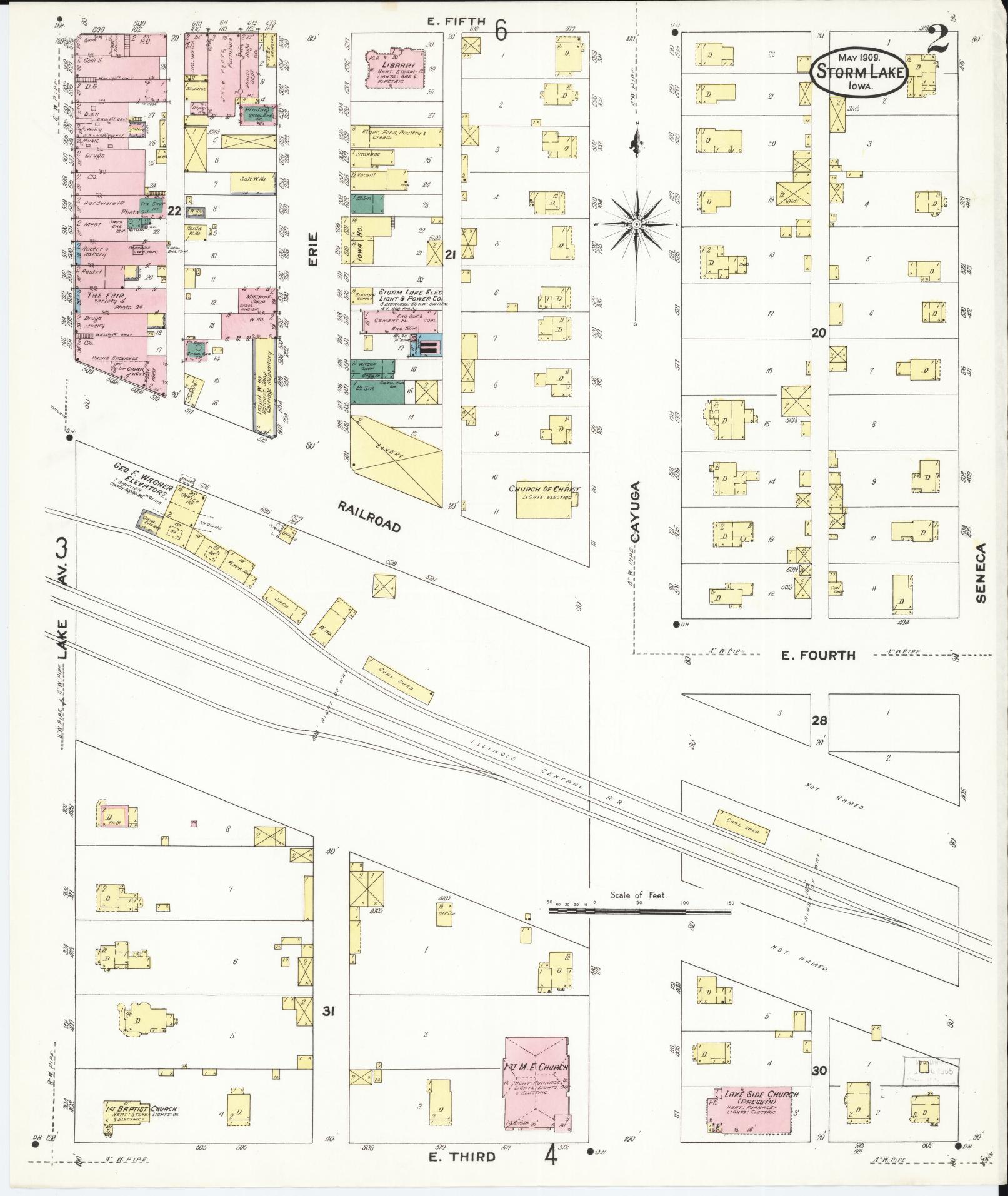 Sanborn Fire Insurance Map from Storm Lake, Buena Vista County, Iowa (1909), Sheet #0002 - Historic Sanborn Fire Insurance Map Print, vintage old map wall art