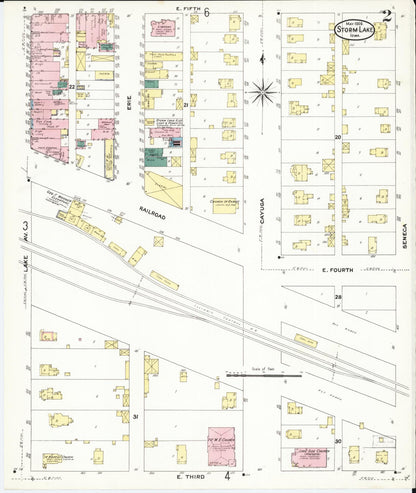 Sanborn Fire Insurance Map from Storm Lake, Buena Vista County, Iowa (1909), Sheet #0002 - Historic Sanborn Fire Insurance Map Print, vintage old map wall art