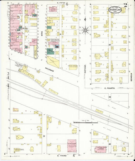 Sanborn Fire Insurance Map from Storm Lake, Buena Vista County, Iowa (1909), Sheet #0002 - Historic Sanborn Fire Insurance Map Print, vintage old map wall art