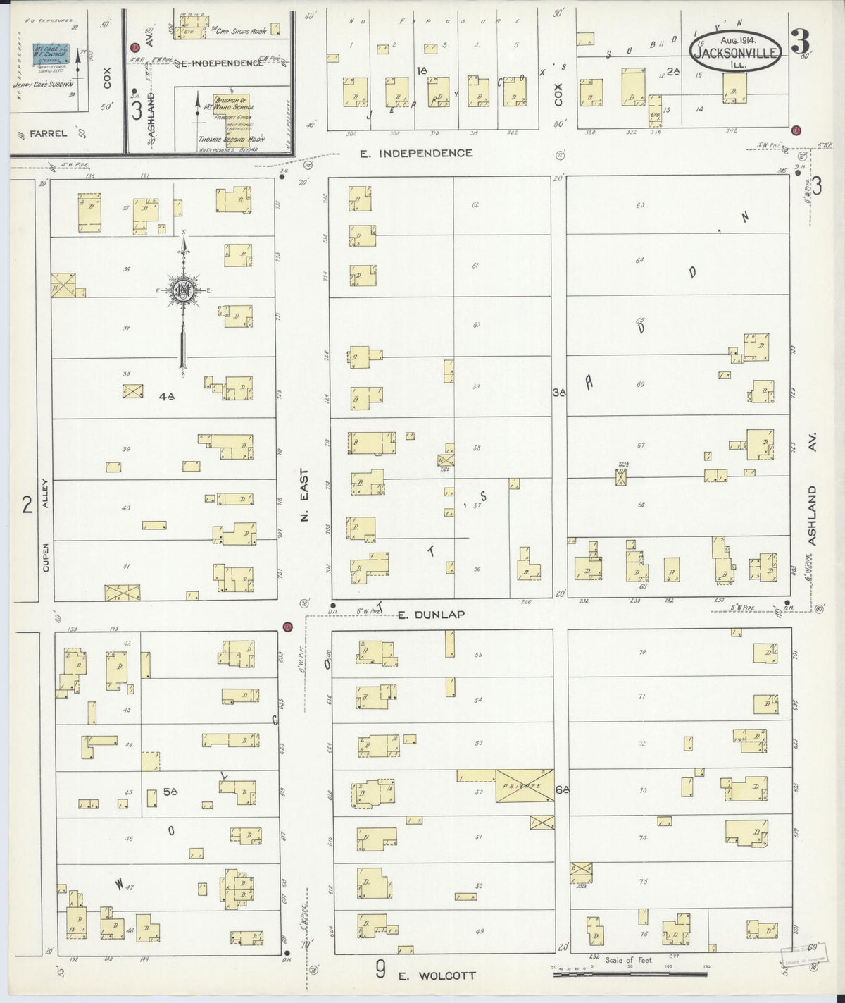 Sanborn Fire Insurance Map from Jacksonville, Morgan County, Illinois (1914), Sheet #0003 - Historic Sanborn Fire Insurance Map Print, vintage old map wall art, antique decor, genealogy gift, Illinois Illinois map
