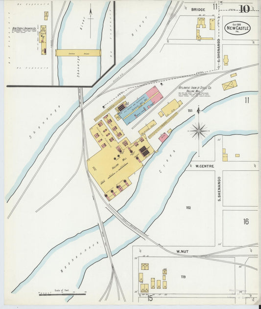 Sanborn Fire Insurance Map from New Castle, Lawrence County, Pennsylvania (1899), Sheet #0010 - Historic Sanborn Fire Insurance Map Print, vintage old map wall art, antique decor, genealogy gift, Pennsylvania Pennsylvania map
