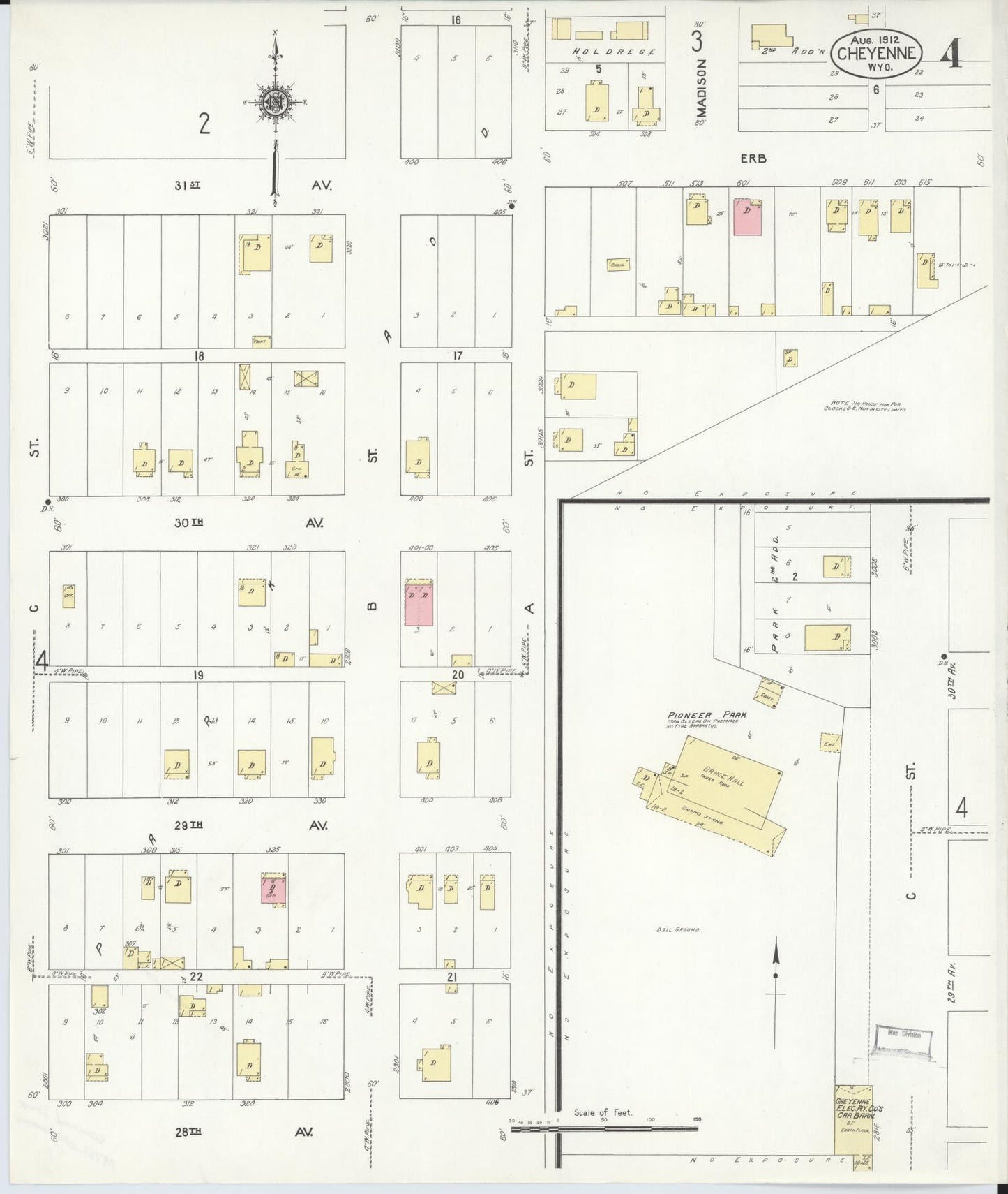 Sanborn Fire Insurance Map from Cheyenne, Laramie County, Wyoming (1912), Sheet #0004 - Complete Map Set gallery image, historic Sanborn map, vintage wall art, Wyoming Wyoming
