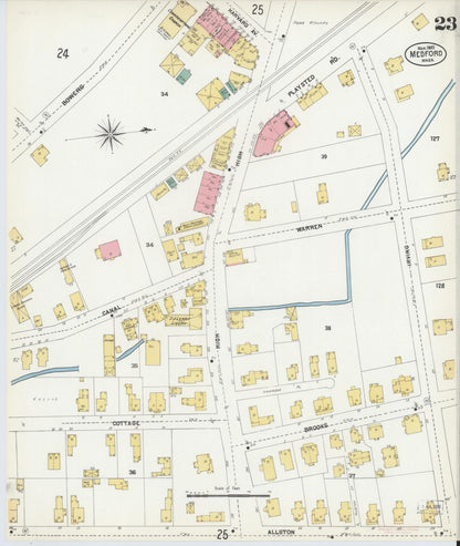 Sanborn Fire Insurance Map from Medford, Middlesex County, Massachusetts (1903), Sheet #0023 - Historic Sanborn Fire Insurance Map Print, vintage old map wall art, antique decor, genealogy gift, Massachusetts Massachusetts map