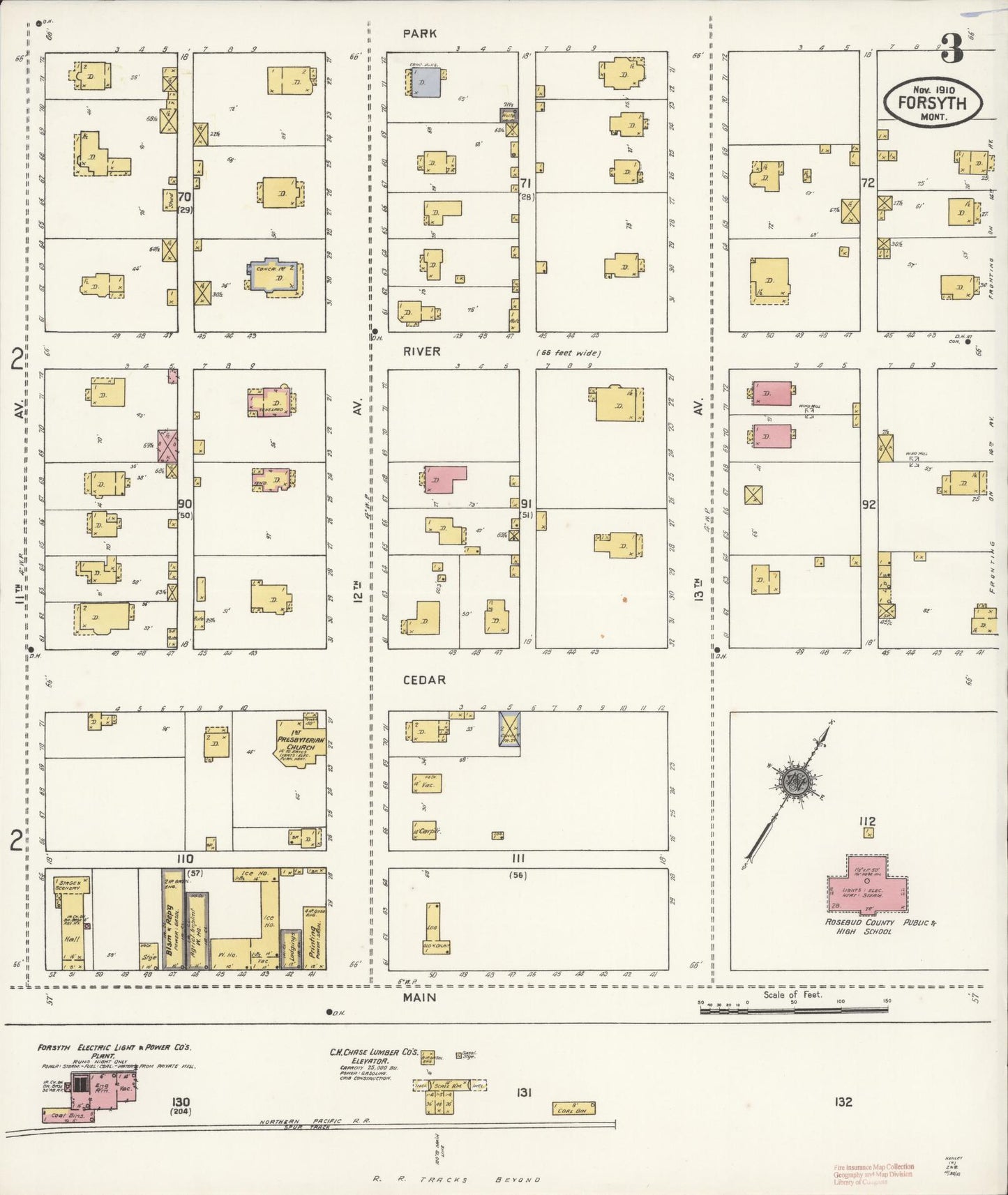 Sanborn Fire Insurance Map from Forsyth, Rosebud County, Montana (1910), Sheet #0003 - Complete Map Set gallery image, historic Sanborn map, vintage wall art, Montana Montana