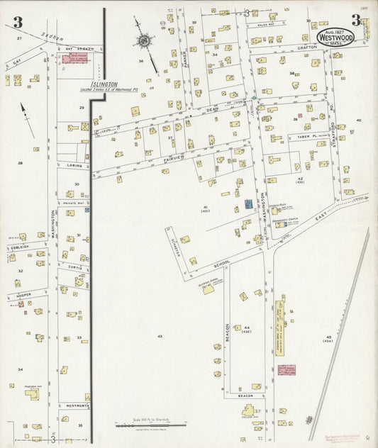 Sanborn Fire Insurance Map from Westwood, Norfolk County, Massachusetts (1927), Sheet #0003 - Historic Sanborn Fire Insurance Map Print, vintage old map wall art, antique decor, genealogy gift, Massachusetts Massachusetts map