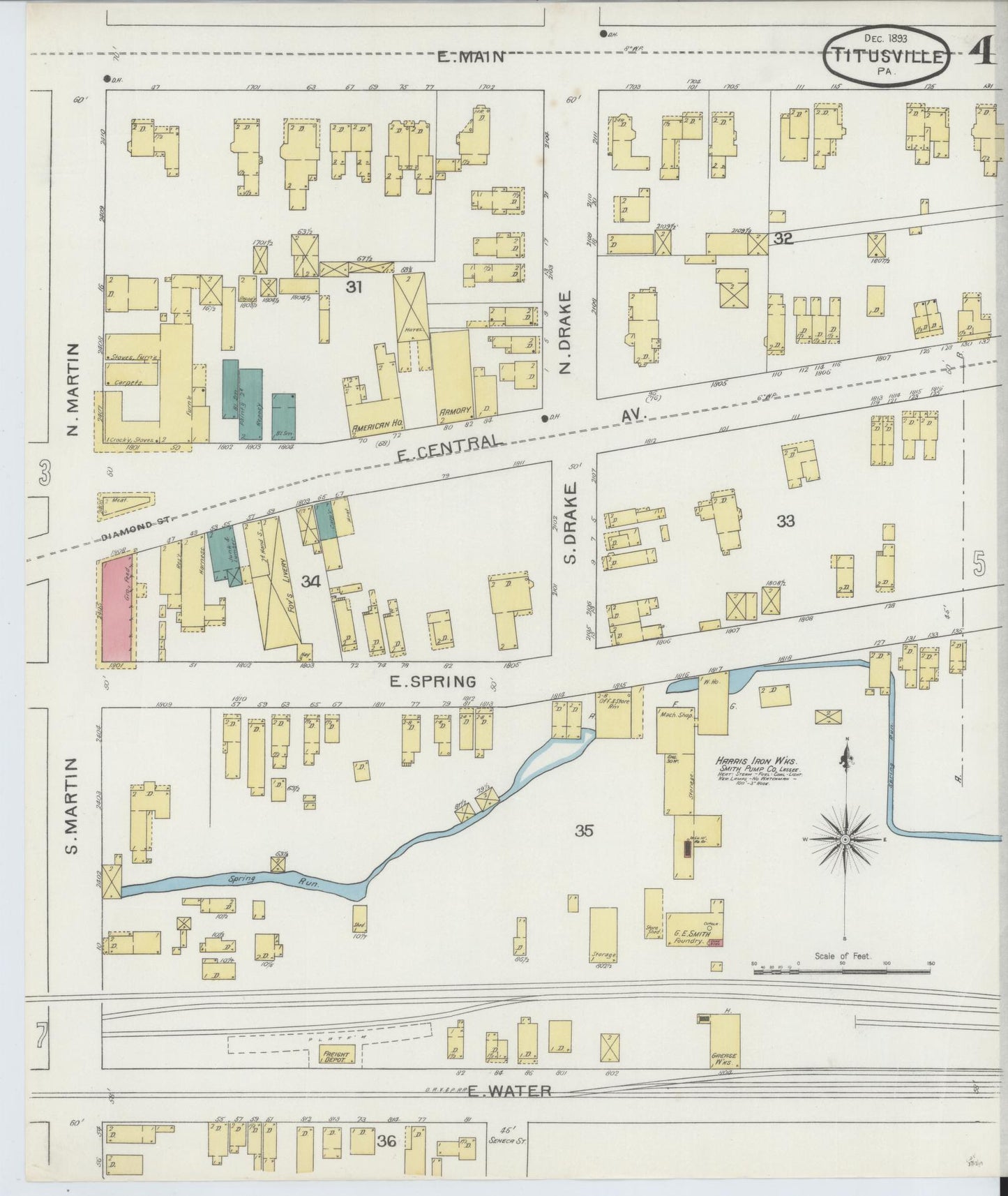 Sanborn Fire Insurance Map from Titusville, Crawford County, Pennsylvania (1893), Sheet #0004 - Complete Map Set gallery image, historic Sanborn map, vintage wall art, Pennsylvania Pennsylvania