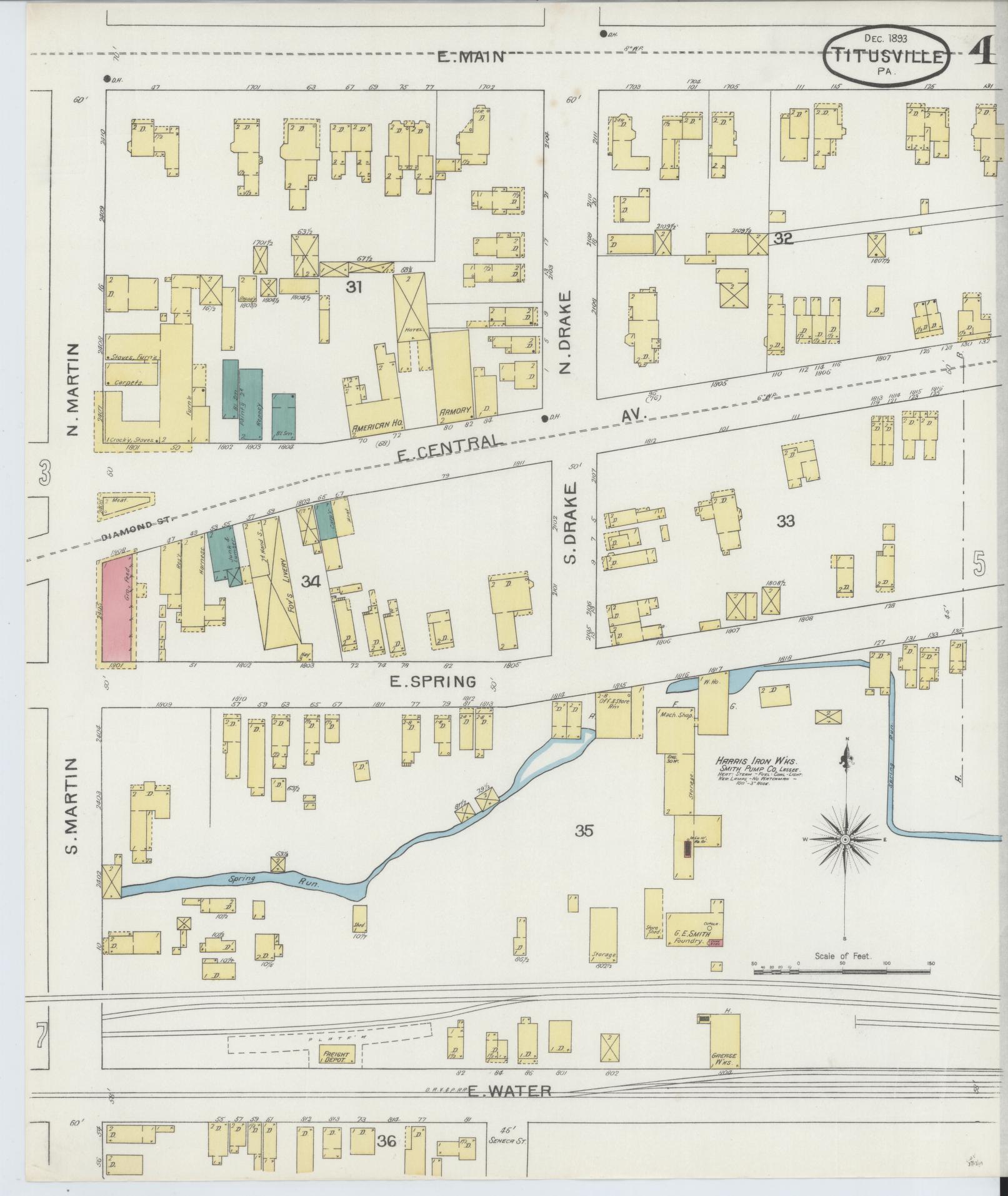 Sanborn Fire Insurance Map from Titusville, Crawford County, Pennsylvania (1893), Sheet #0004 - Complete Map Set gallery image, historic Sanborn map, vintage wall art, Pennsylvania Pennsylvania