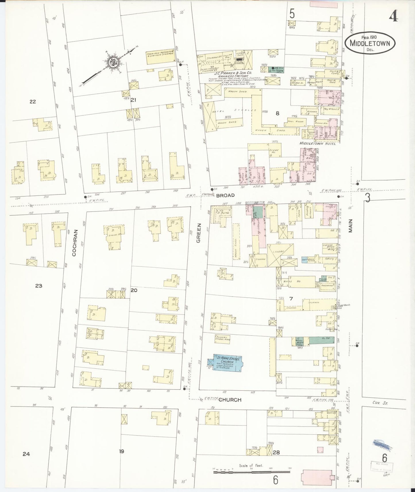 Sanborn Fire Insurance Map from Middletown, New Castle County, Delaware (1910), Sheet #0004 - Historic Sanborn Fire Insurance Map Print, vintage old map wall art, antique decor, genealogy gift, Delaware Delaware map