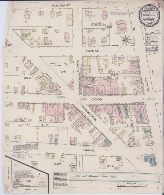 Sanborn Fire Insurance Map from Portage, Columbia County, Wisconsin (1885), Sheet #0001 - Complete Map Set gallery image, historic Sanborn map, vintage wall art, Wisconsin Wisconsin