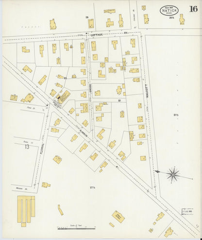 Sanborn Fire Insurance Map from Natick, Middlesex County, Massachusetts (1904), Sheet #0016 - Historic Sanborn Fire Insurance Map Print, vintage old map wall art, antique decor, genealogy gift, Massachusetts Massachusetts map