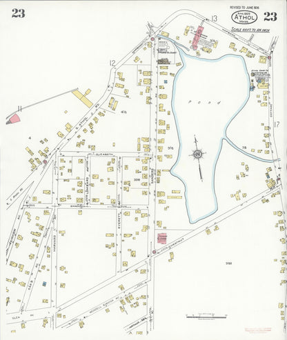 Sanborn Fire Insurance Map from Athol, Worcester County, Massachusetts (1936), Sheet #0023 - Historic Sanborn Fire Insurance Map Print, vintage old map wall art, antique decor, genealogy gift, Massachusetts Massachusetts map