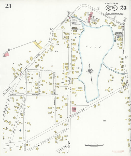 Sanborn Fire Insurance Map from Athol, Worcester County, Massachusetts (1936), Sheet #0023 - Historic Sanborn Fire Insurance Map Print, vintage old map wall art, antique decor, genealogy gift, Massachusetts Massachusetts map