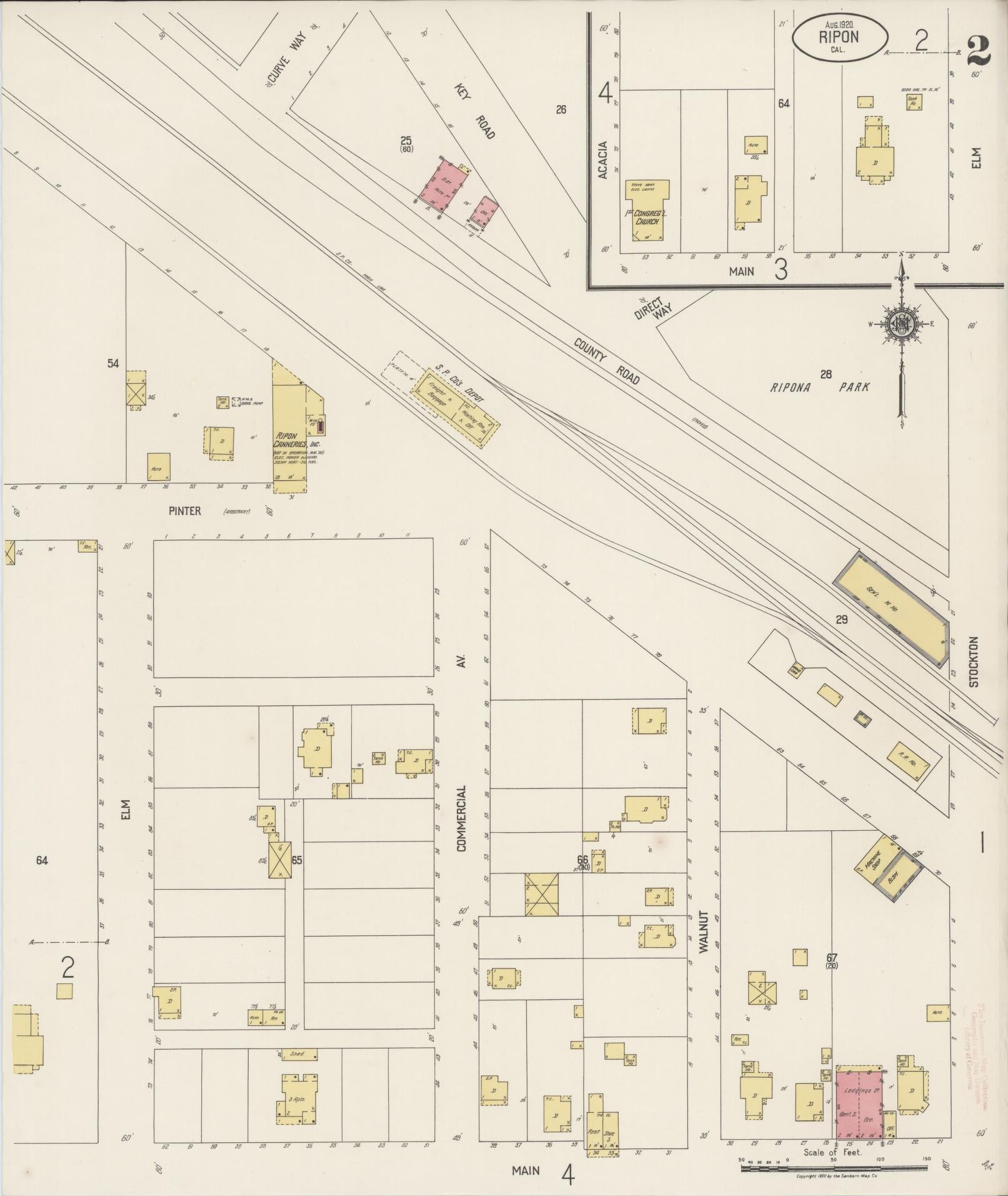 Sanborn Fire Insurance Map from Ripon, San Joaquin County, California (1920), Sheet #0002 - Complete Map Set gallery image, historic Sanborn map, vintage wall art, California California