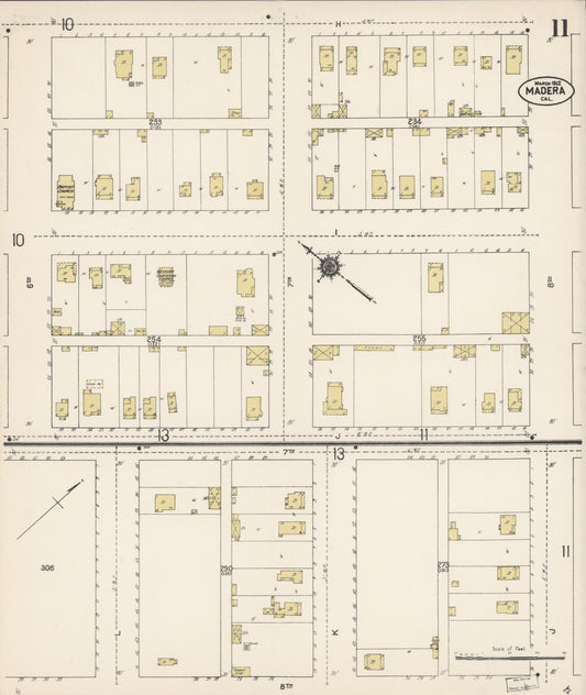 Sanborn Fire Insurance Map from Madera, Madera County, California (1912), Sheet #0011 - Historic Sanborn Fire Insurance Map Print, vintage old map wall art, antique decor, genealogy gift, California California map