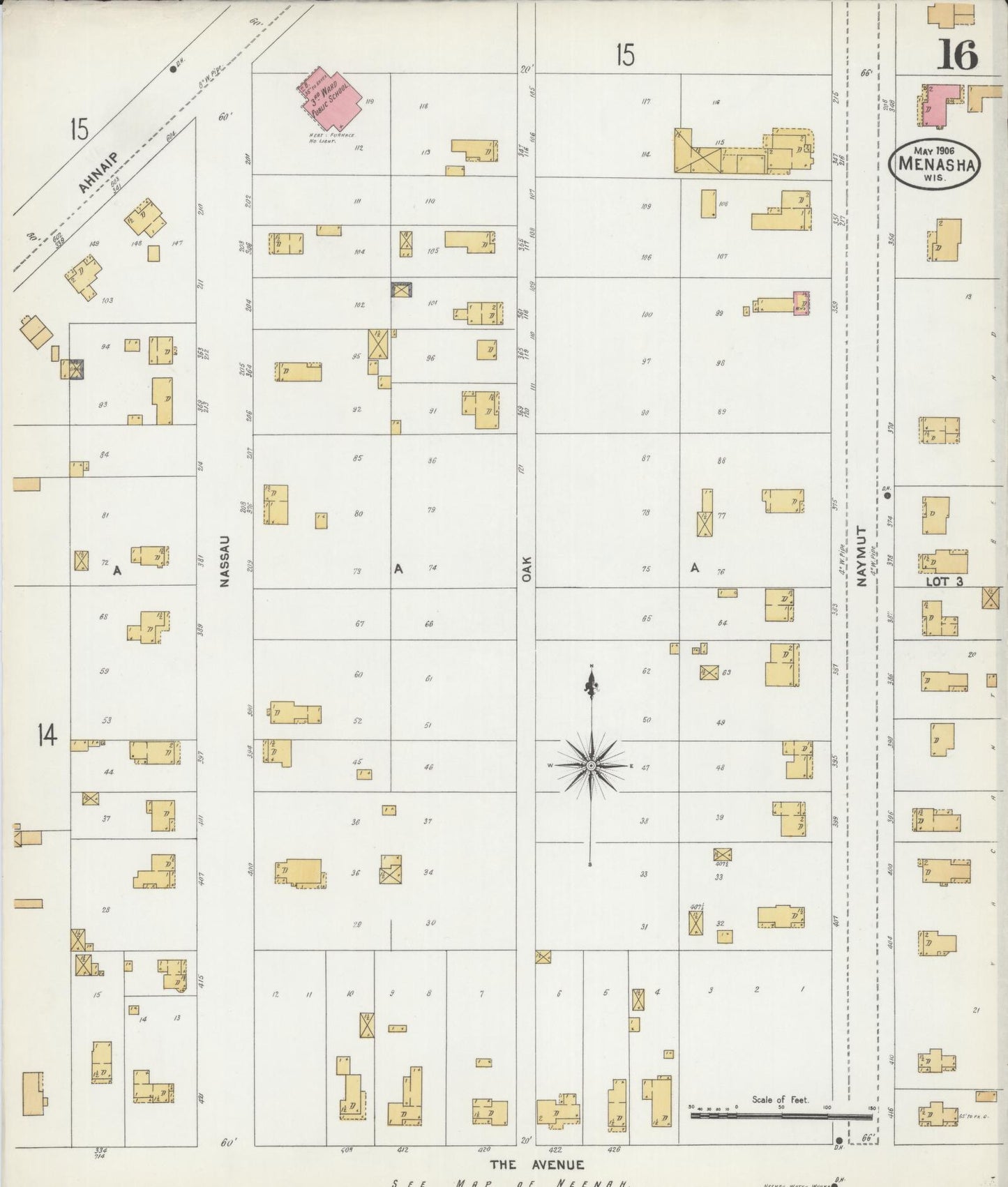 Sanborn Fire Insurance Map from Menasha, Winnebago County, Wisconsin (1906), Sheet #0016 - Complete Map Set gallery image, historic Sanborn map, vintage wall art, Wisconsin Wisconsin