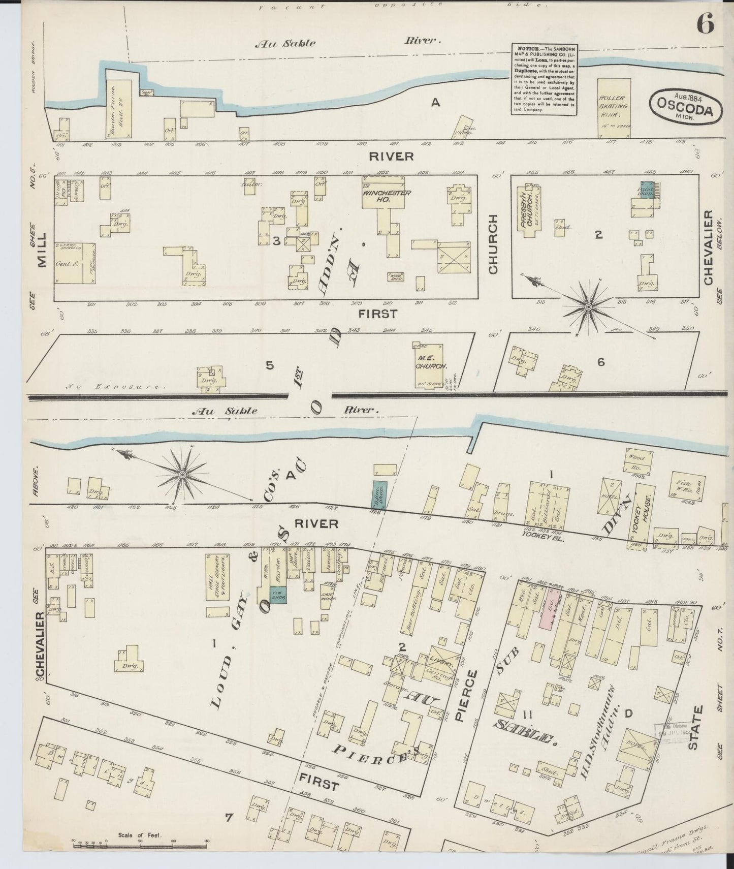 Sanborn Fire Insurance Map from Oscoda, Iosco County, Michigan (1884), Sheet #0006 - Complete Map Set gallery image, historic Sanborn map, vintage wall art, Michigan Michigan