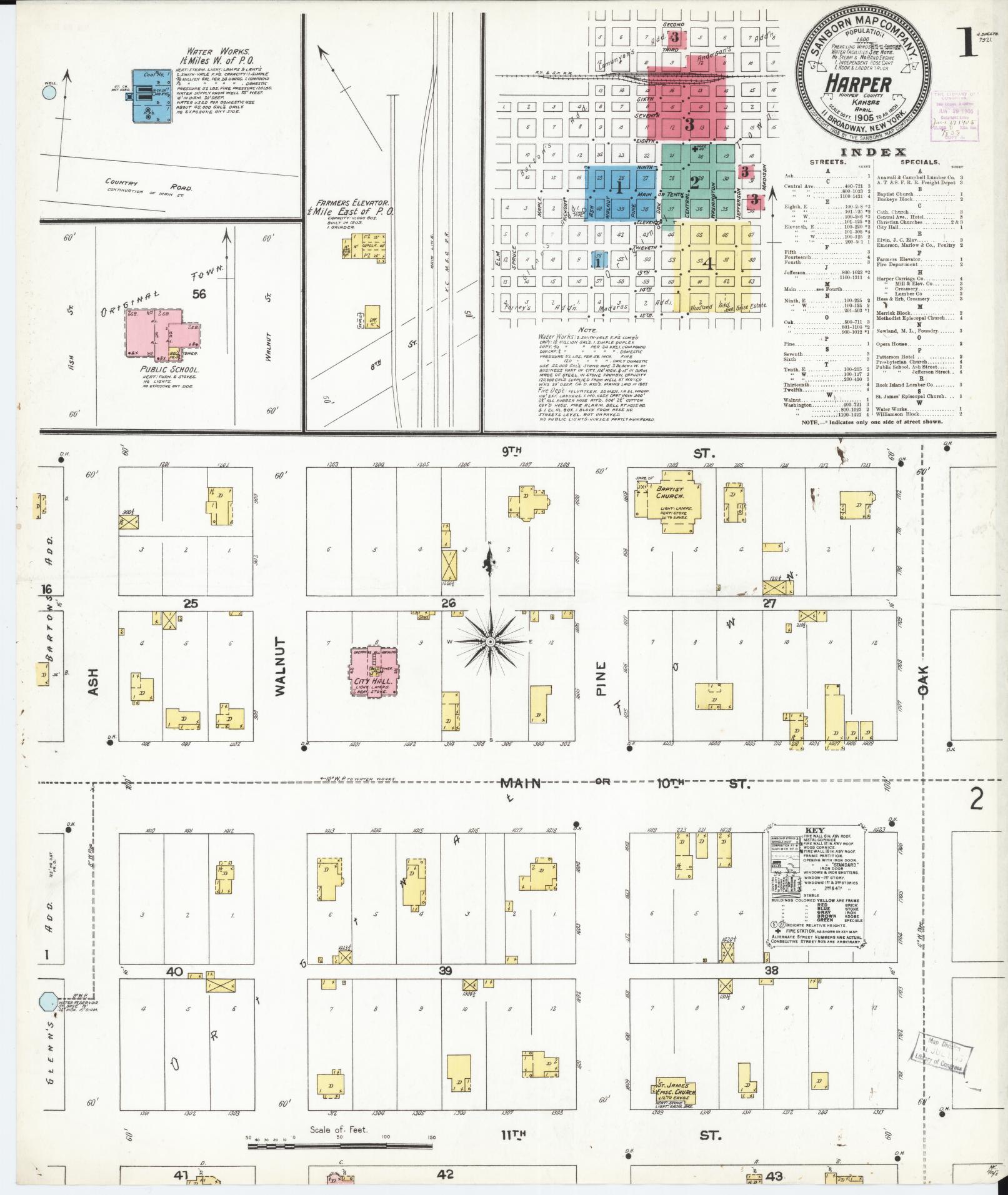 Sanborn Fire Insurance Map from Harper, Harper County, Kansas (1905), Sheet #0001 - Complete Map Set gallery image, historic Sanborn map, vintage wall art, Kansas Kansas