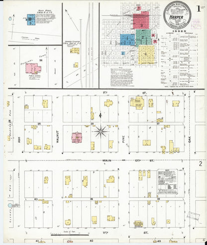 Sanborn Fire Insurance Map from Harper, Harper County, Kansas (1905), Sheet #0001 - Complete Map Set gallery image, historic Sanborn map, vintage wall art, Kansas Kansas