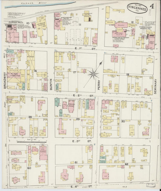 Sanborn Fire Insurance Map from Vincennes, Knox County, Indiana (1887), Sheet #0004 - Historic Sanborn Fire Insurance Map Print, vintage old map wall art, antique decor, genealogy gift, Indiana Indiana map