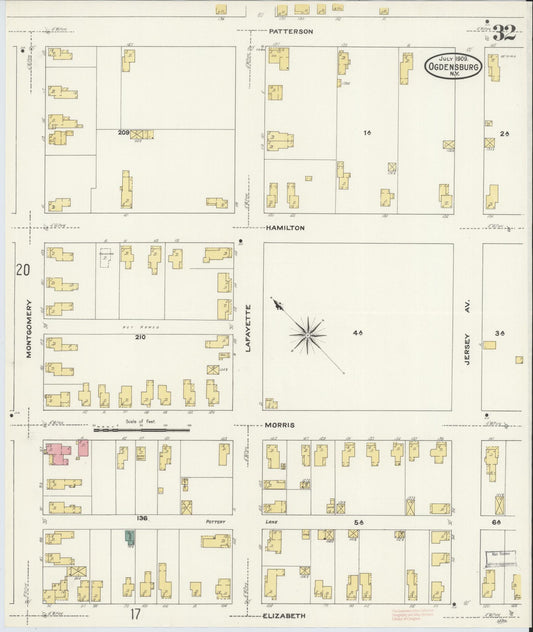 Sanborn Fire Insurance Map from Ogdensburg, St. Lawrence County, New York (1909), Sheet #0032 - Historic Sanborn Fire Insurance Map Print, vintage old map wall art, antique decor, genealogy gift, New York New York map