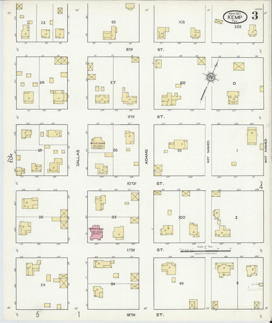 Sanborn Fire Insurance Map from Kemp, Kaufman County, Texas (1921), Sheet #0003 - Historic Sanborn Fire Insurance Map Print, vintage old map wall art, antique decor, genealogy gift, Texas Texas map