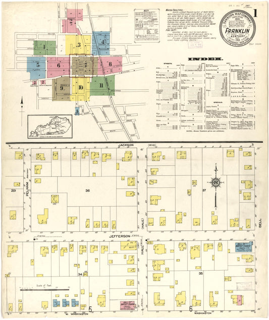 Sanborn Fire Insurance Map from Franklin, Simpson County, Kentucky (1913), Sheet #0001 - Historic Sanborn Fire Insurance Map Print, vintage old map wall art, antique decor, genealogy gift, Kentucky Kentucky map