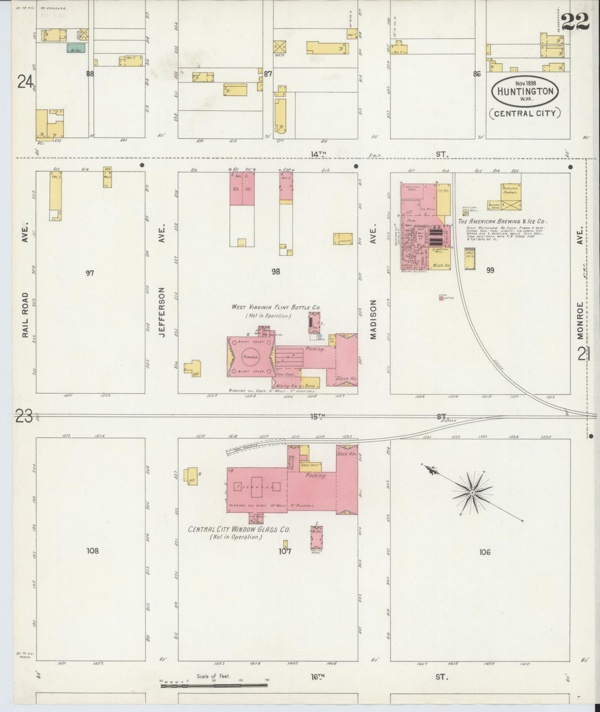 Sanborn Fire Insurance Map from Huntington, Cabell County, West Virginia (1898), Sheet #0022 - Complete Map Set gallery image, historic Sanborn map, vintage wall art, West Virginia West Virginia